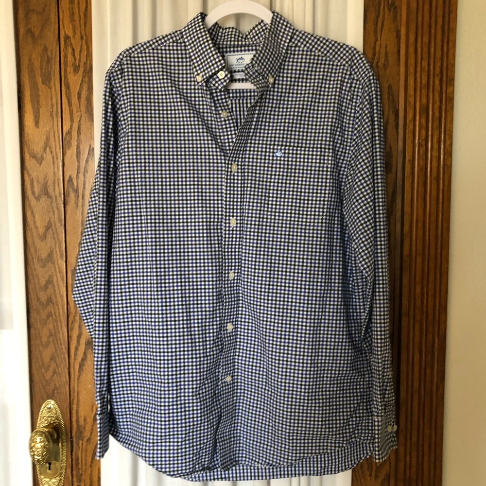 Southern Tide Classic Fit Blue Black Plaid Long Sleeve Button Down Shirt